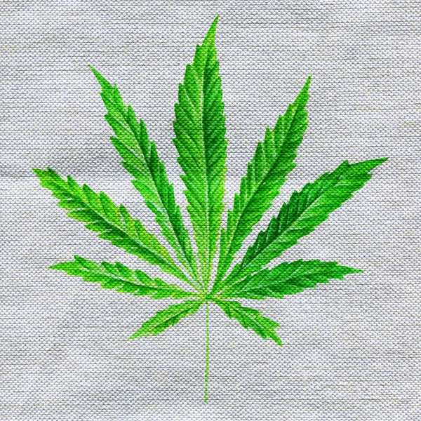 Hand dras marijuana illustration på linne tyg konsistens. — Stockfoto