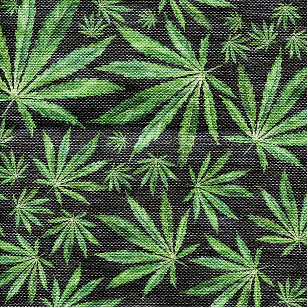 Ilustración de marihuana dibujada a mano sobre textura de tela de lino . — Foto de Stock