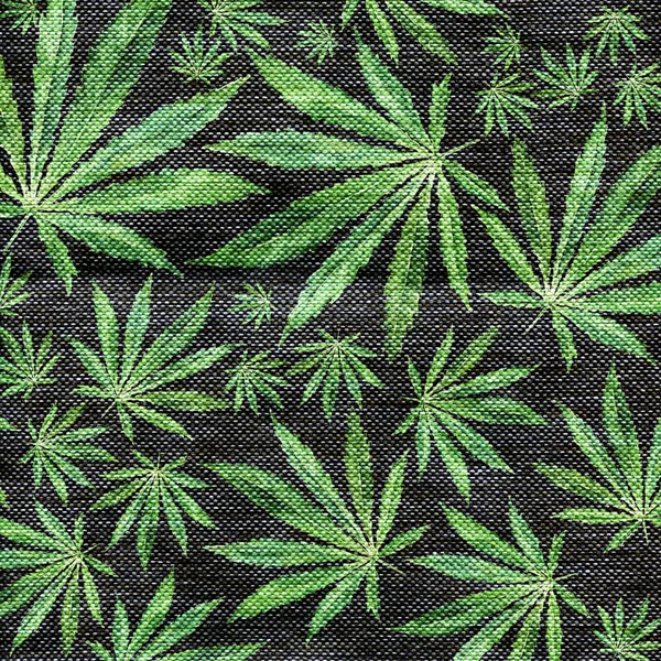 Illustrazione di marijuana disegnata a mano sulla trama del tessuto di lino . — Foto Stock