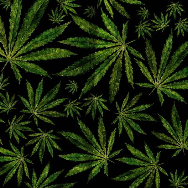 Ilustración de marihuana dibujada a mano sobre textura de tela de lino . — Foto de Stock