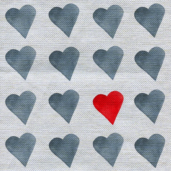 Conjunto de corações aquarela na textura do tecido de linho — Fotografia de Stock