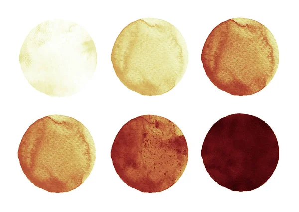 Watercolor circles in shades of yellow and brown colors isolated on white background. — Stock Photo, Image