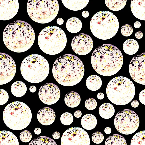 Abstract pattern from circles of yellow and white colors on black background — Stock Photo, Image