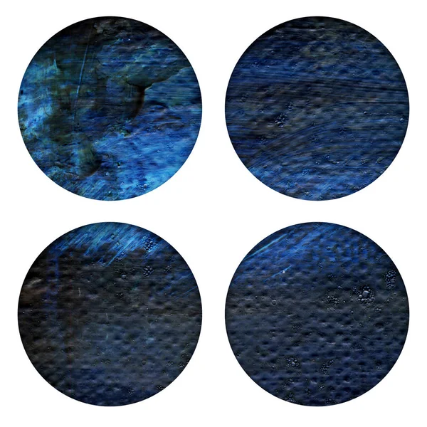 Abstraktní ručně malované akryl kruhy textury v modré a černé barvy. — Stock fotografie