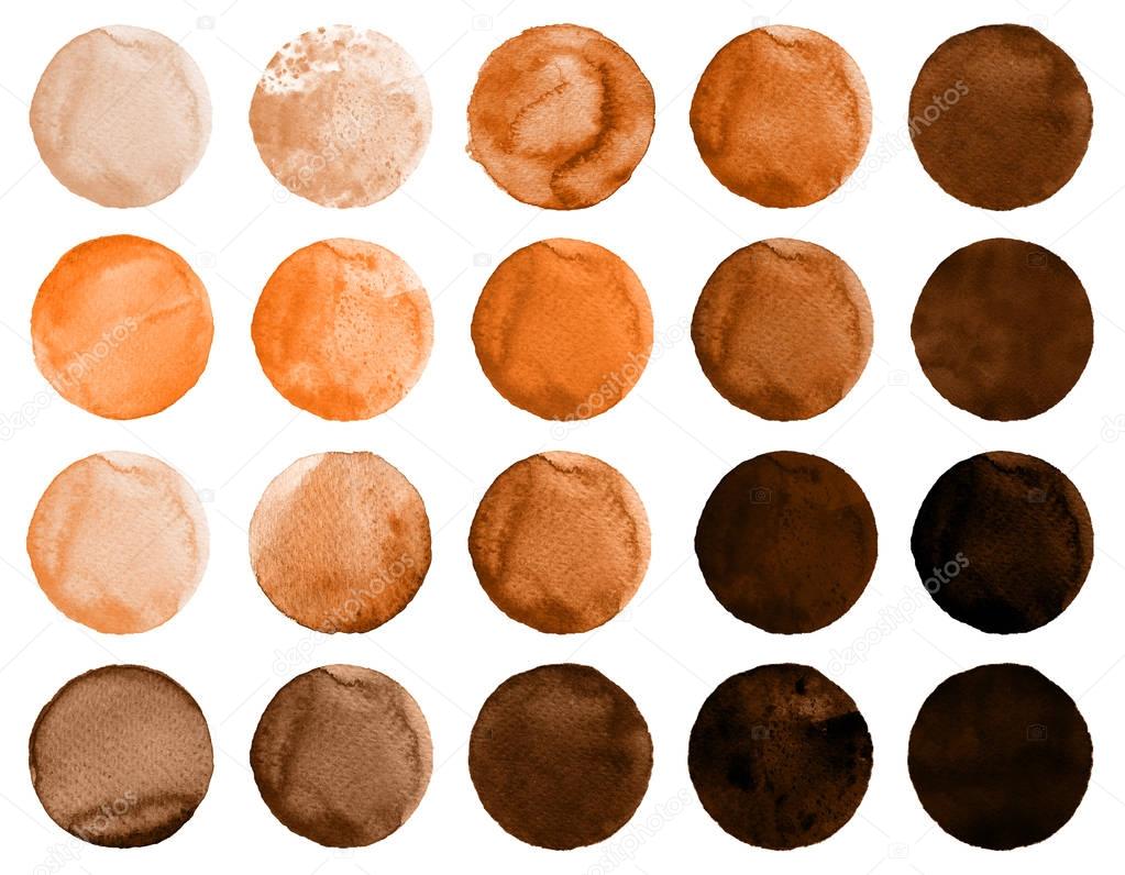 Set of brown, coffee watercolor circles