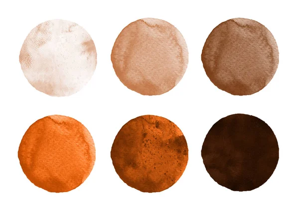 Set of brown, coffee watercolor circles — Stock Photo, Image