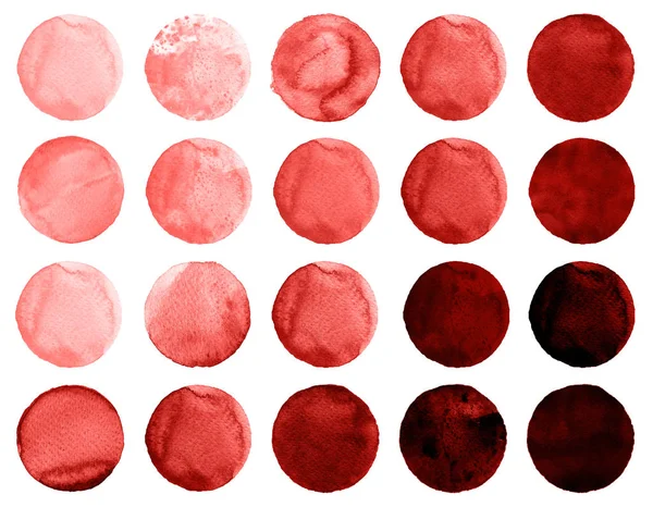 Set of burgundy, brown color watercolor hand painted circle isolated on white. Illustration for artistic design. Round stains, blobs — Stock Photo, Image