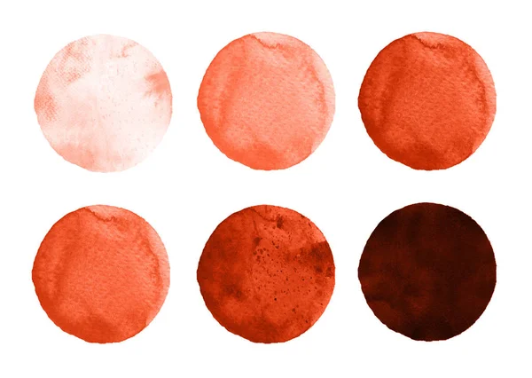 Set of burgundy, brown color watercolor hand painted circle isolated on white. Illustration for artistic design. Round stains, blobs — Stock Photo, Image
