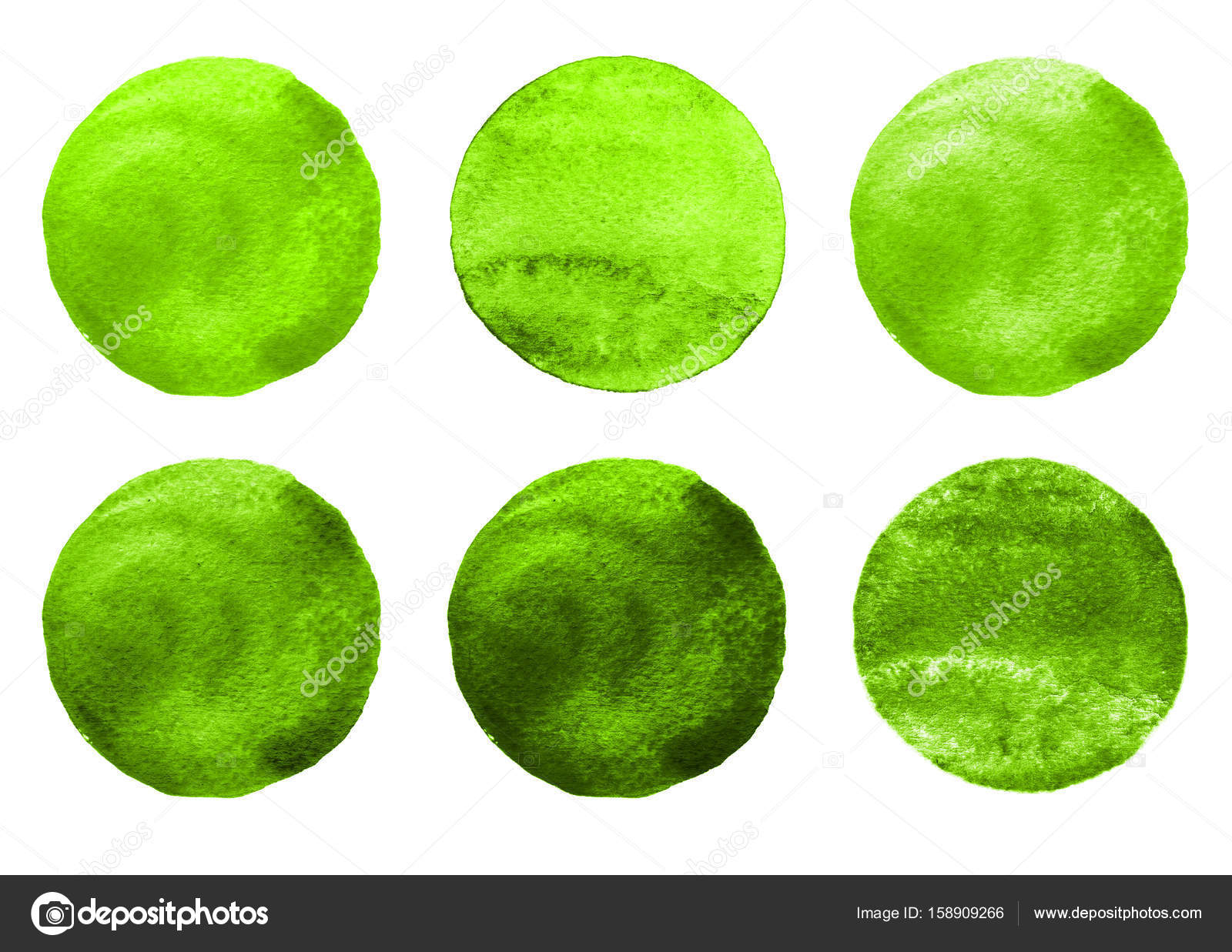Colori della raccolta verde cerchi dell acquerello Macchie dell acquerello set isolato su sfondo bianco Elementi di design