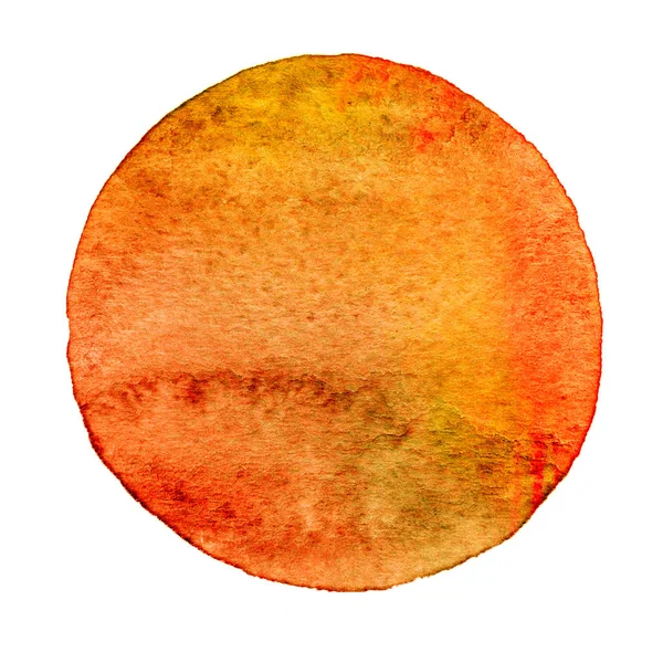 Círculo amarillo, naranja pintado con acuarela sobre fondo blanco — Foto de Stock