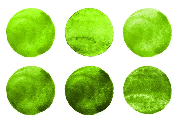 Círculos de acuarela colección colores verdes. Conjunto de manchas aisladas sobre fondo blanco. Elementos de diseño — Foto de Stock