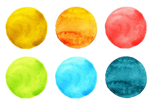 Suluboya resmi sanatsal tasarım için. Yuvarlak lekeler, BLOB'ları mavi, pembe, turuncu, kırmızı, yeşil renkler