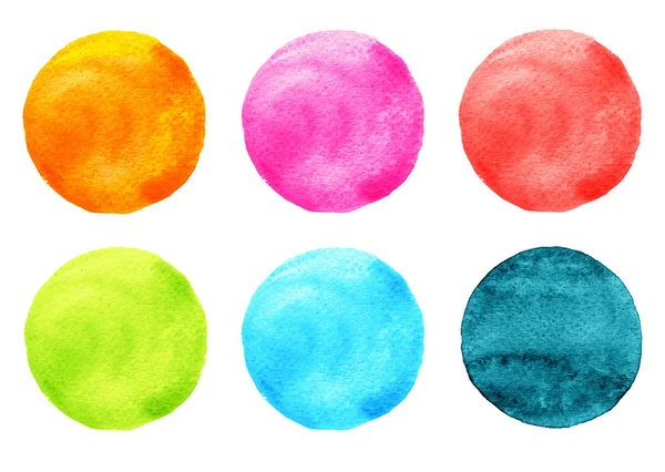 Watercolor Ilustração para design artístico. Manchas redondas, manchas de azul, rosa, laranja, vermelho, cores verdes — Fotografia de Stock