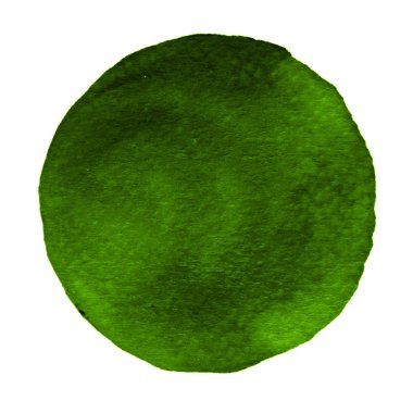 Beyaz arka planda izole edilmiş suluboya ile boyanmış yeşil daire. Suluboya arkaplan ve doku. Örnek suluboya renkler 2017. Baharatlı hardal rengi