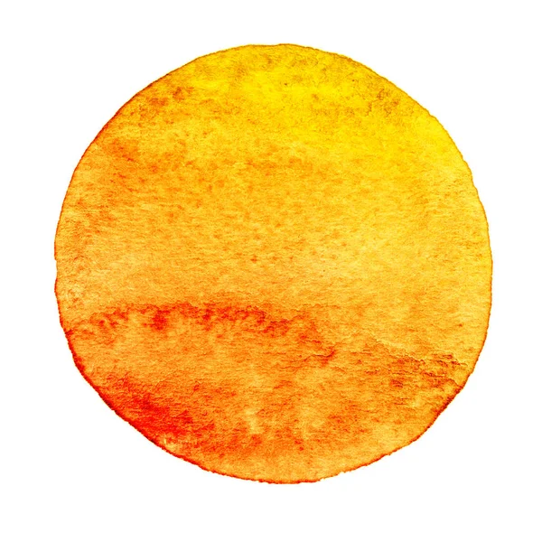 Círculo amarillo, naranja pintado con acuarela sobre fondo blanco — Foto de Stock