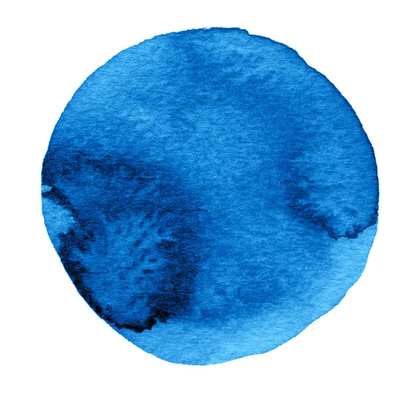 Blauer Aquarellkreis. Aquarell-Fleck auf weißem Hintergrund — Stockfoto