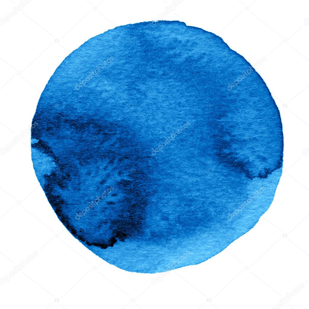 Blue watercolor circle. Watercolour stain on white background