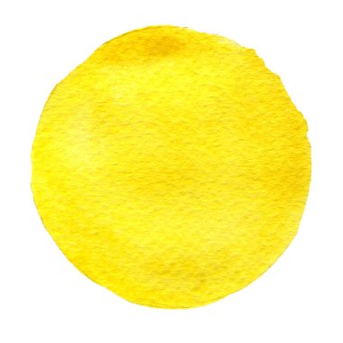 Sarı suluboya daire. Suluboya beyaz arka plan üzerinde leke.