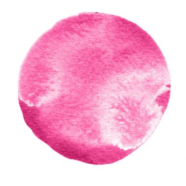 Pembe suluboya daire. Suluboya beyaz arka plan üzerinde leke.