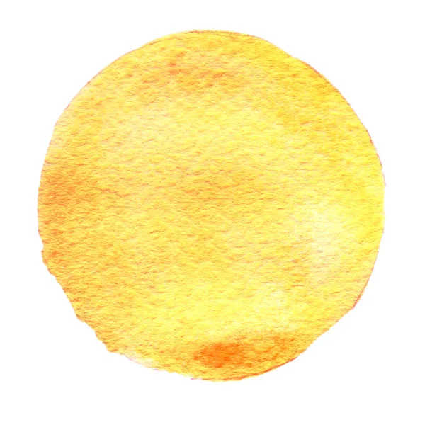 Yellow watercolor circle. Watercolour stain on white background. ⬇