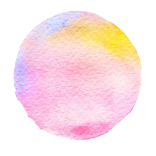 Pink, blue, yellow watercolor circle. Watercolour stain on white background. — Stock Photo, Image