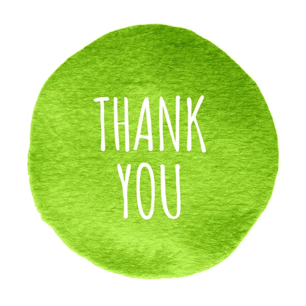 Green, lime watercolor circle with words thank you isolated on a white background. — Stock Photo, Image