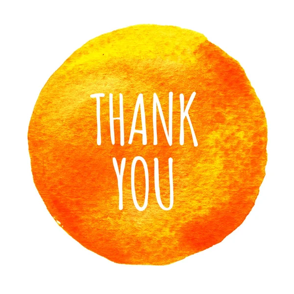Orange, yellow watercolor circle with words thank you isolated on a white background. — Stock Photo, Image
