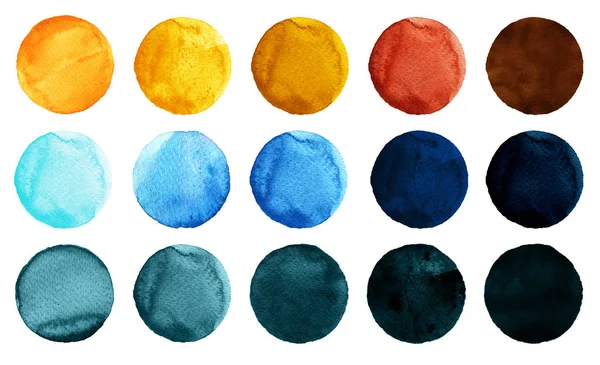 Set of colorful watercolor circles isolated on white. — Stock Photo, Image