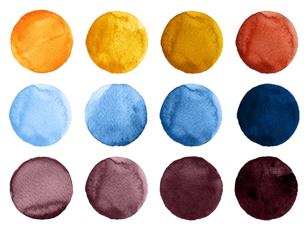 Ensemble de cercles d'aquarelle colorés isolés sur blanc . — Photo