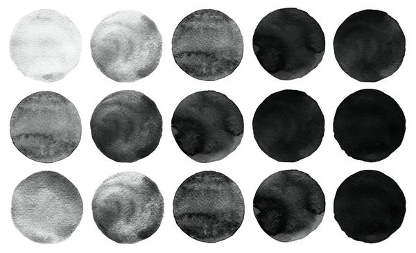 Conjunto de círculos de acuarela negro y gris aislados en blanco . — Foto de Stock