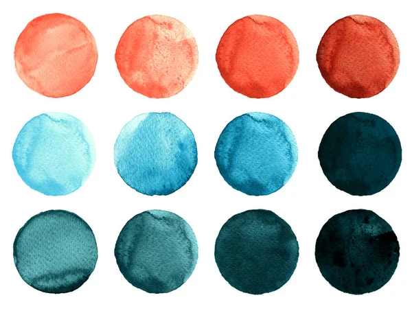 Ensemble de cercles d'aquarelle colorés isolés sur blanc . — Photo