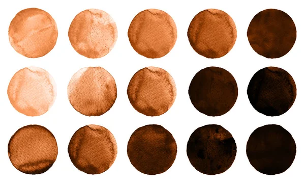 Ακουαρέλα κύκλους σε αποχρώσεις του πορτοκαλί και καφέ χρώματα που απομονώνονται σε λευκό φόντο. — Φωτογραφία Αρχείου