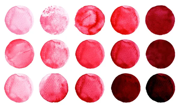 Akvarell cirklar samling rosa färger. Fläckar som isolerad på vit bakgrund. Designelement — Stockfoto
