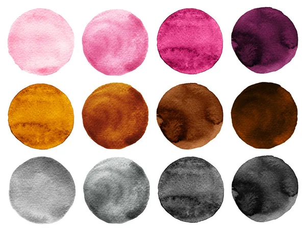 Akvarell cirklar samling rosa, grå och bruna färger. — Stockfoto