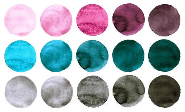 Acuarela círculos colección rosa, gris y azul colores . — Foto de Stock