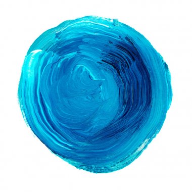 Beyaz arka plan üzerinde izole akrilik daire. Parlak mavi yuvarlak suluboya şekli metin için. Öğe için farklı tasarım