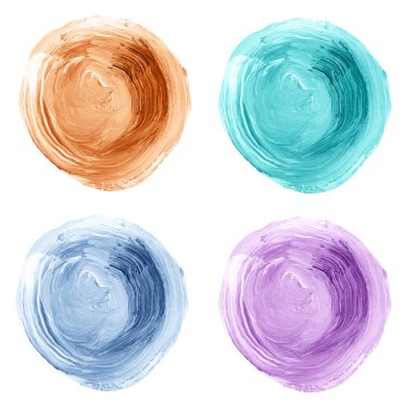 Renkli akrilik pastel daireler üzerinde beyaz izole kümesi.