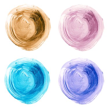 Renkli akrilik pastel daireler üzerinde beyaz izole kümesi.