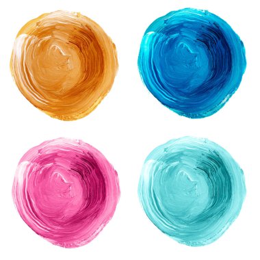 Pastel dokulu akrilik daireler üzerinde beyaz izole kümesi.