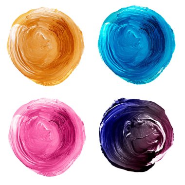 Parlak dokulu akrilik daireler üzerinde beyaz izole kümesi.