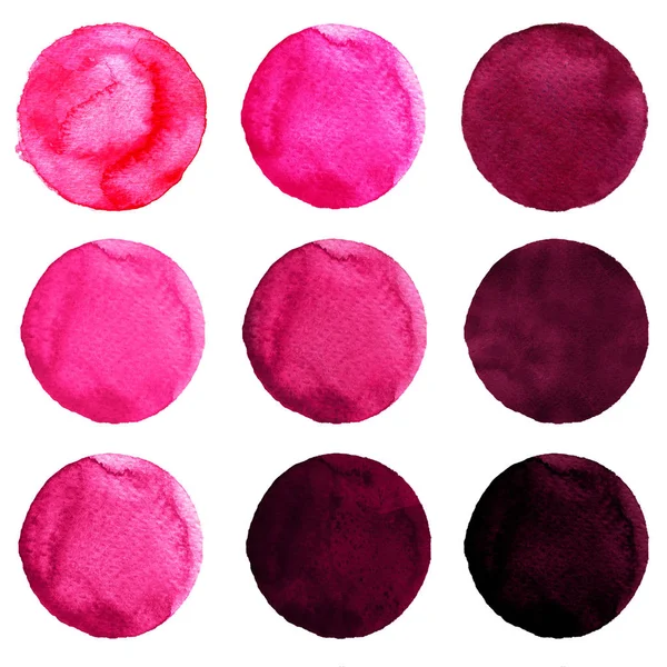 Watercolor circles collection pink colors. Stains set isolated on white background. — Stock Photo, Image