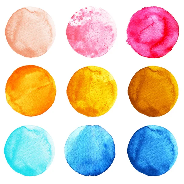 Set di cerchi colorati ad acquerello isolati su bianco . — Foto Stock