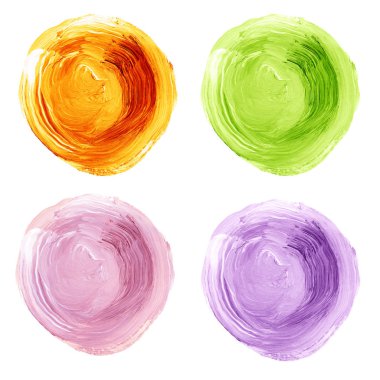 Renkli akrilik pastel daireler üzerinde beyaz izole kümesi.