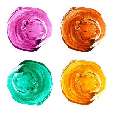 Renkli akrilik pastel daireler üzerinde beyaz izole kümesi.