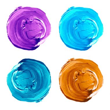 Renkli akrilik pastel daireler üzerinde beyaz izole kümesi.