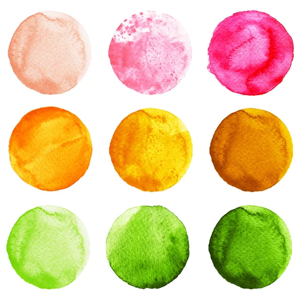 Set di cerchi colorati ad acquerello isolati su bianco . — Foto Stock