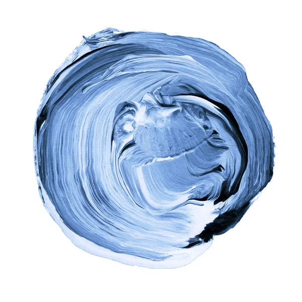 Mavi dokulu akrilik daire. Suluboya beyaz arka plan üzerinde leke.