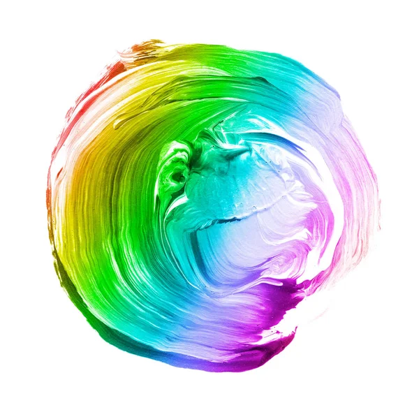 Regenboog getextureerde acryl cirkel. Aquarel vlekken op witte achtergrond. — Stockfoto