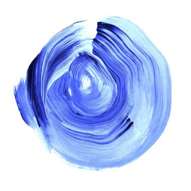 Mavi lapis akrilik daire dokulu. Suluboya beyaz arka plan üzerinde leke.