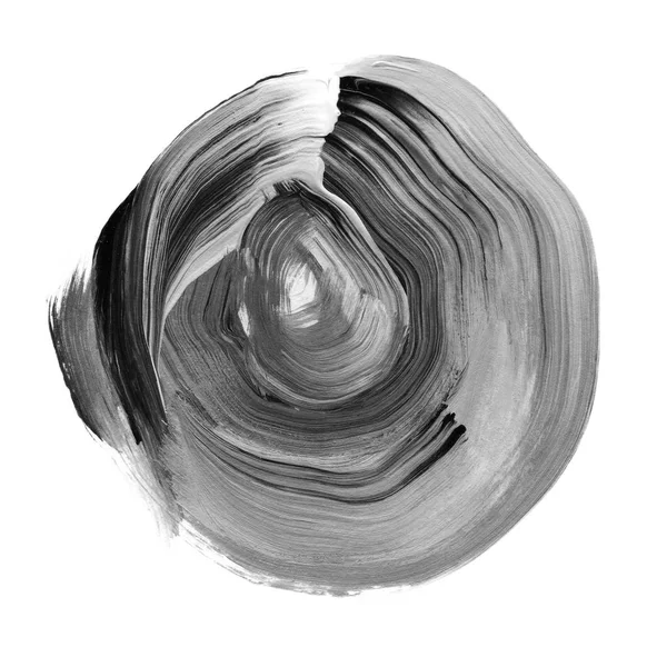 Svart, neutralt grått texturerat akryl cirkel. Akvarell fläckar på vit bakgrund. — Stockfoto